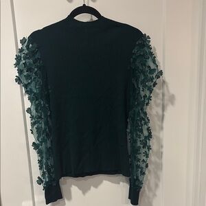 Almost Famous Green Embellished Blouse with Sheer Sleeves